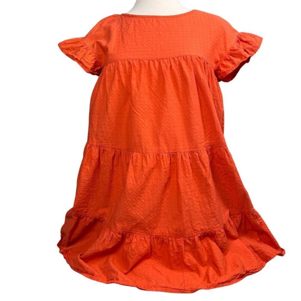 INTHEBEGINNING Los Angeles Orange Tiered Dress Ruffle Sleeve Size Medium